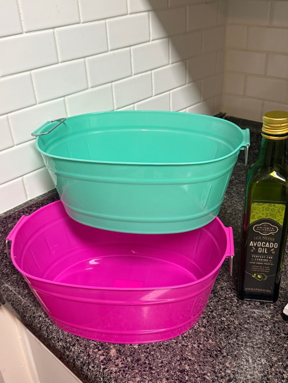 Pink and Teal Plastic Oval Tubs - Set of 2
